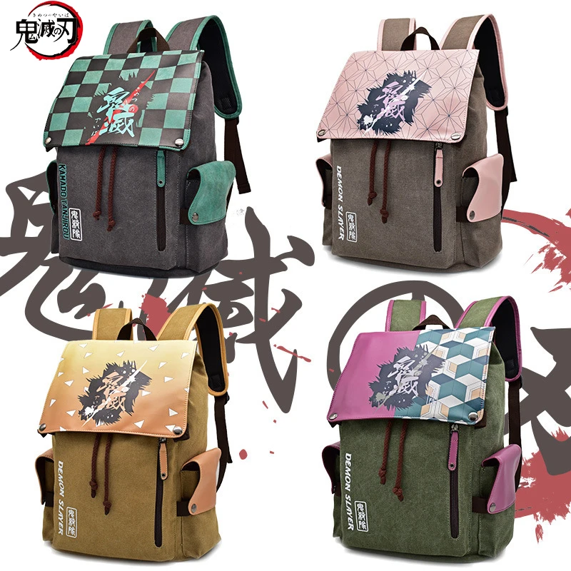 Demon Slayer Anime Cartoon Canvas Backpack Kimetsu No Yaiba Nezuko Tanjirou Zenitsu Giyuu Printing Laptop Schoolbag Birthday Bag