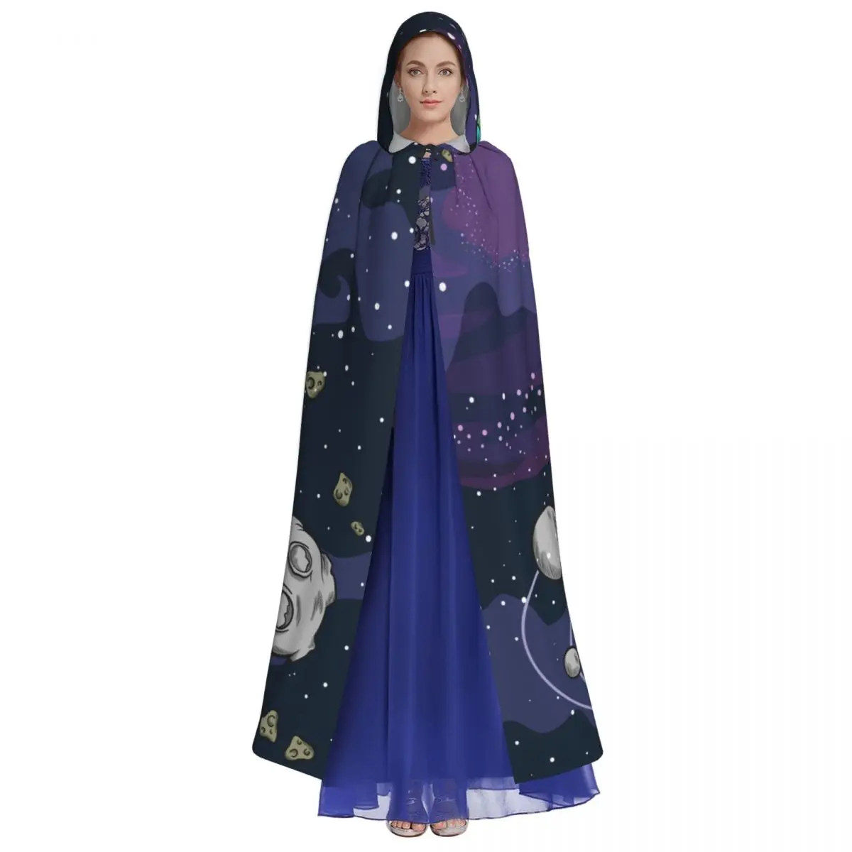 Adult Halloween Lovely Galaxy Cloak Cape Hooded Medieval Costume Full Length Dress Coat