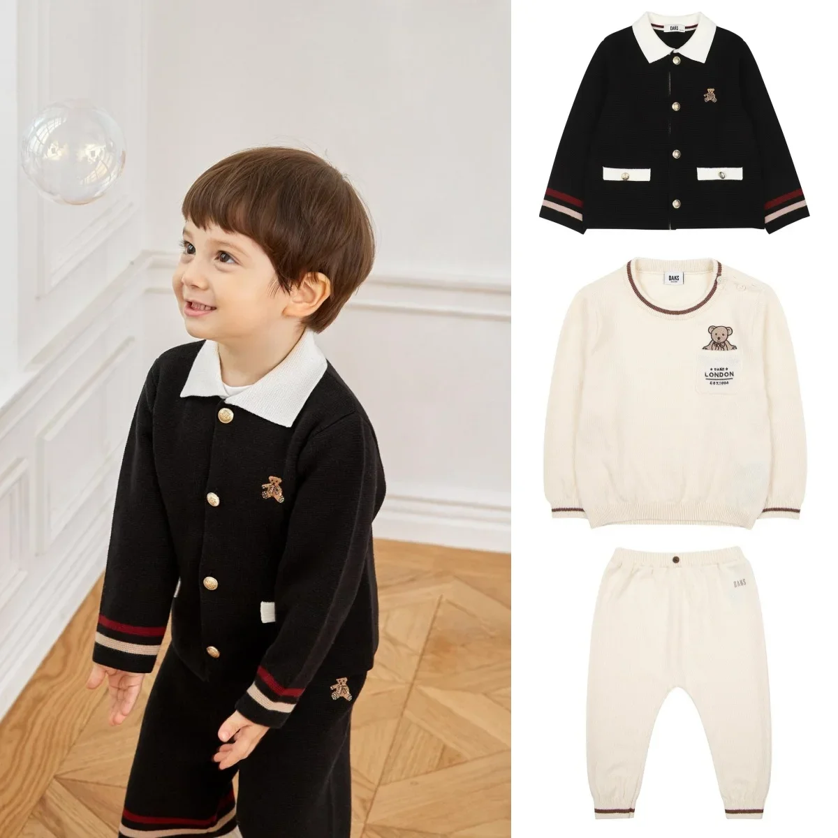 

Kids Knitted Suit Boys Knit Cardigan Baby Girls Knitwear Children Tops 2025 Spring Korean Boys Sweaters Girls Boutique Clothes