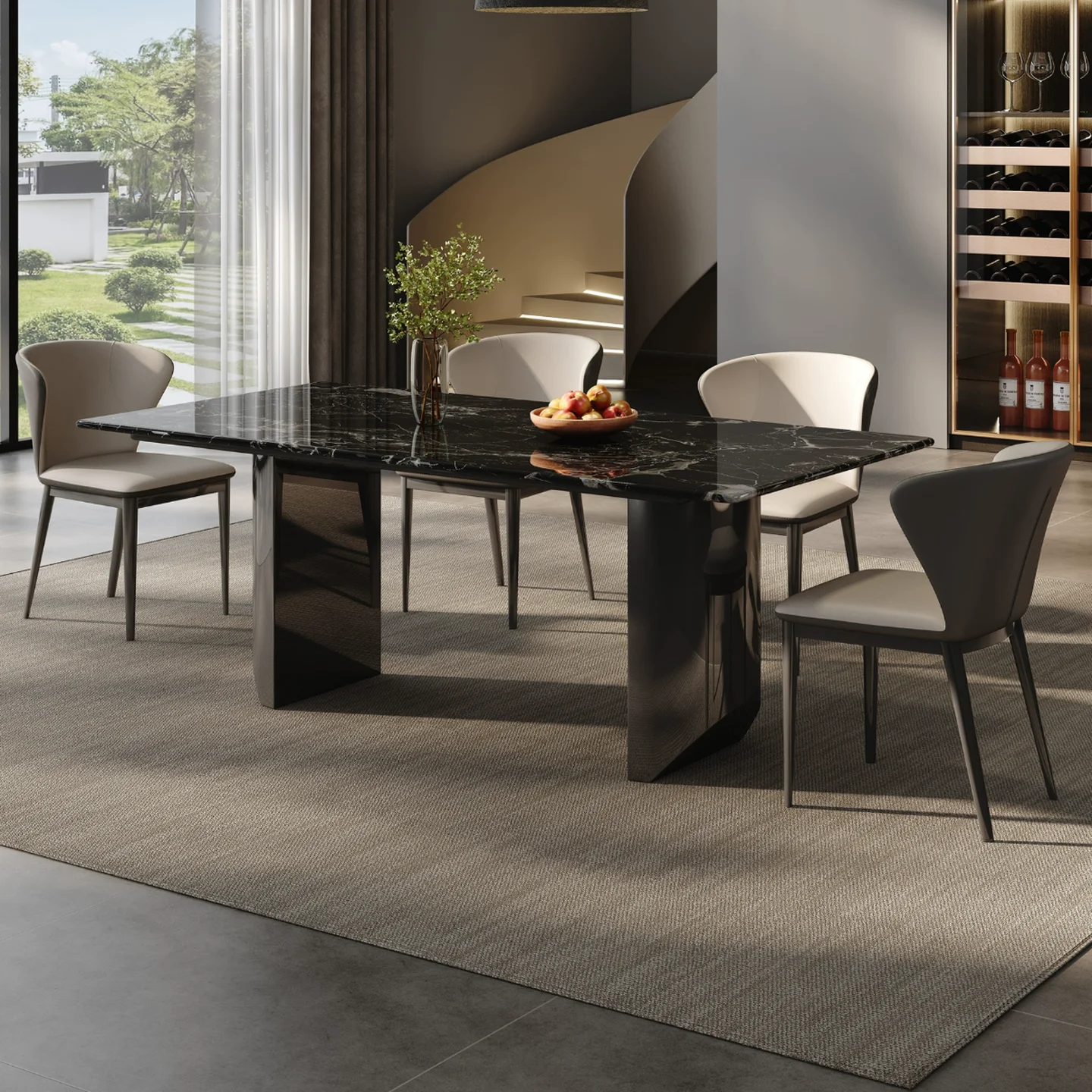 Light luxury marble, natural luxury stone 1.3M black rose marble dining table 1.8 meters