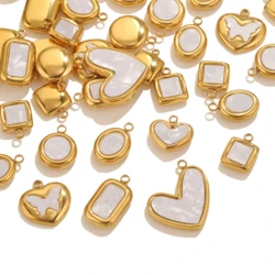 5pcs Stainless Steel Pearl Shell Square Round Oval Cahrms For Necklace Bracelet DIY Pendants Jewelry Making Accessories Craft