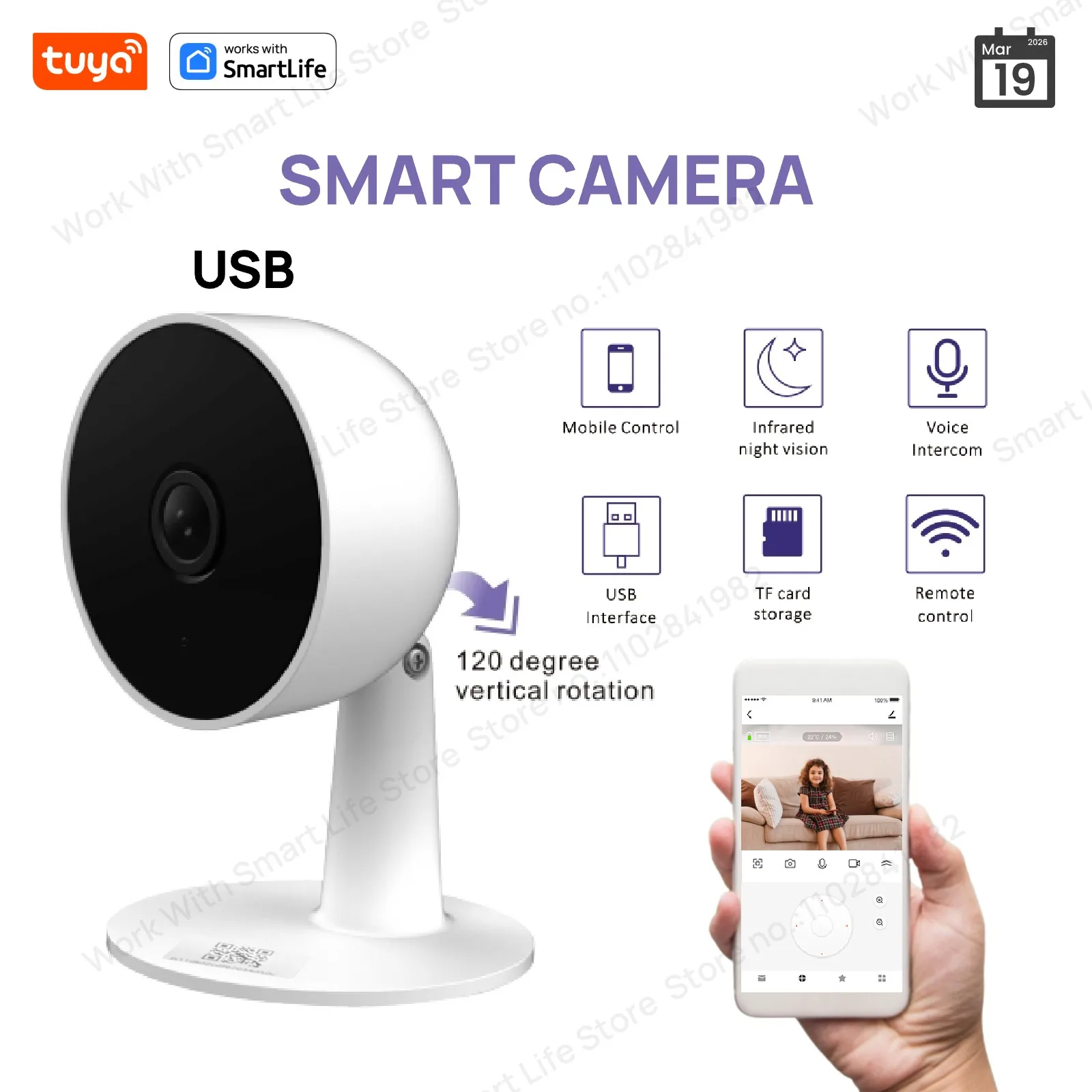 Tuya Smart 2MP HD Indoor Home Security Camera for Baby/Elder/Pet/Nanny,With Real-time APP Alert,2-Way Audio,Human body detection