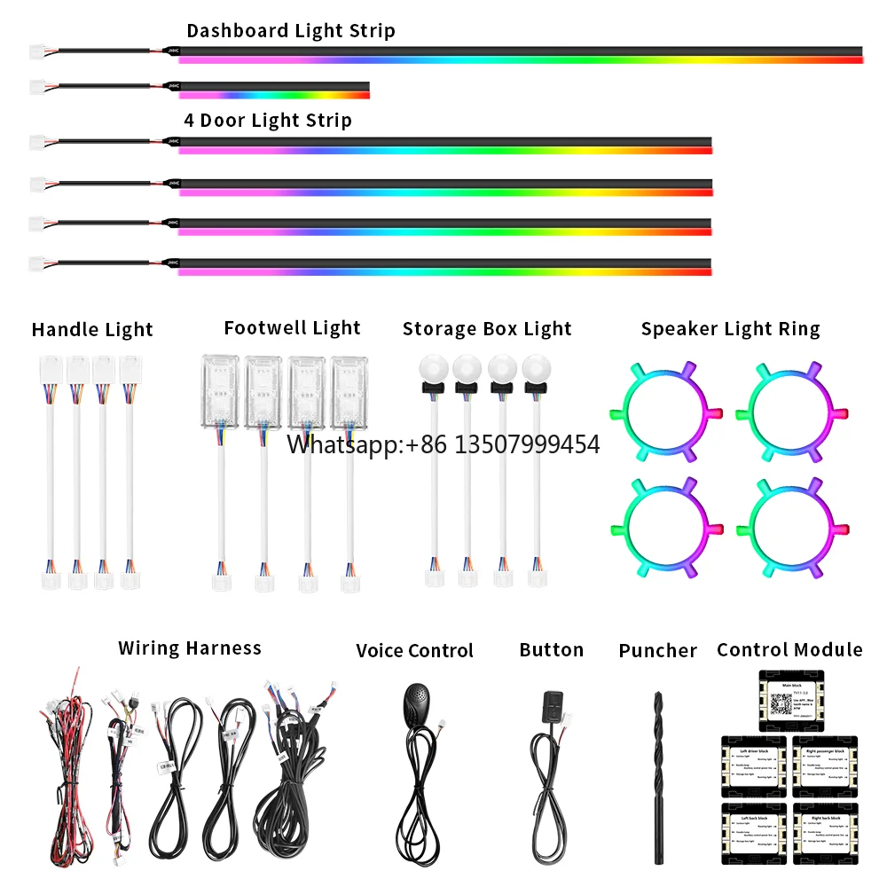 

ICarsin Upgrade Universal 22 in 1 Symphony LED Car Interior Ambient Light 256 Color English Voice Control Decoration Accessories