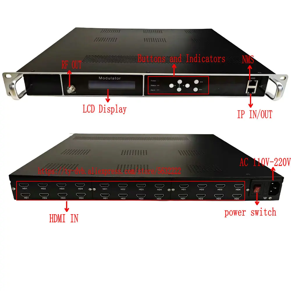 Hot Sale Hotel Cable TV System Equipment 8 12 16 20 24 Channel Hdmi to Rf Ip to Rf HD Encoder Modulator Dvb-t Dvb-c Atsc Isdbt