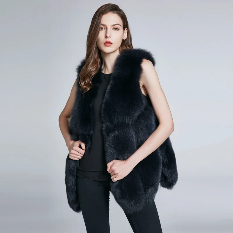 

Fox Fur Grass Vest Women's Mid Length True Fur Grass Coat Sleeveless Autumn/Winter Warm Coat Women