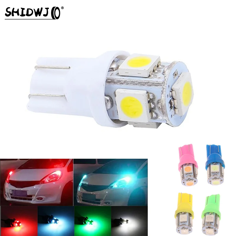 

10 шт. внутренние купольные дверные карты, лампы для номерного знака багажника T10 5W5 W5W, светодиодная лампа 5050 5SMD 12V 7000K, белый автомобильный клиновой боковой фонарь