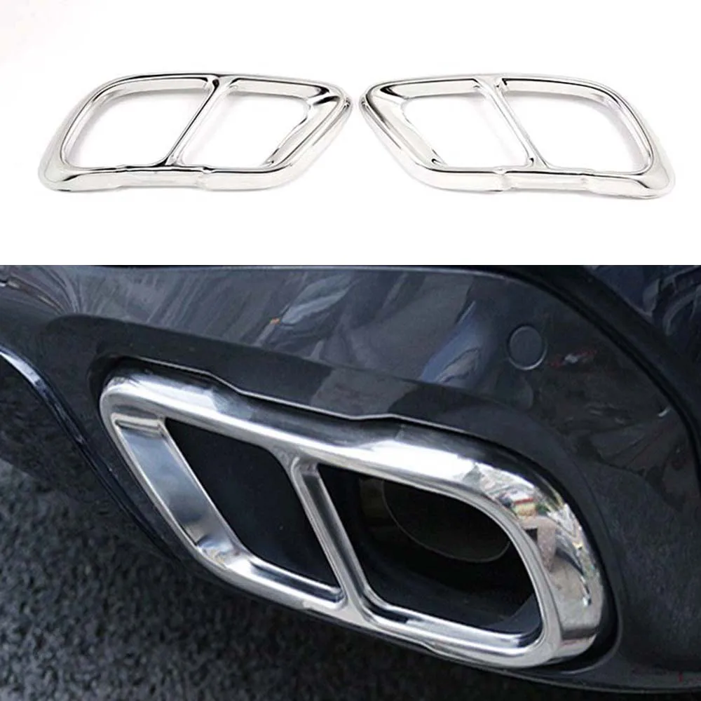 2PCS Glossy Black Chrome Silver Car Exhaust Pipe Cover Trim For BMW X5 G05 X7 G07 2019 Model Stainless Steel Accessories