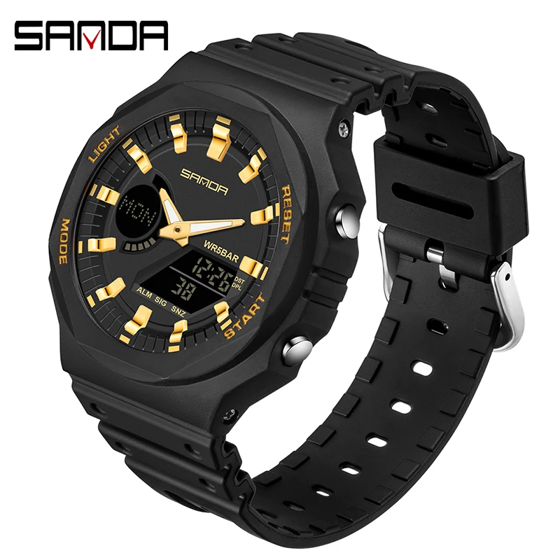 Sanda neue Outdoor-Sport Armbanduhr Männer wasserdichte Uhren führte leuchtende Männer Uhr g Stil Quarz Dual Display MS Armbanduhr