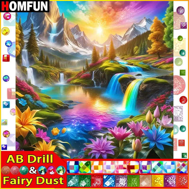 

HOMFUN сказочная пыль AB DIY 5D алмазная живопись "Пейзаж водопад цветок" полная алмазная вышивка распродажа картина для праздничных подарков