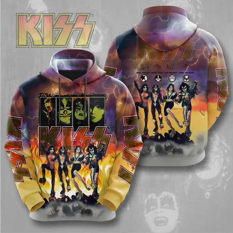 Rock Band Kiss Hoodies 3Dพิมพ์ผู้ชายผู้หญิงHip Hopขนาดใหญ่Pullover Hooded Sweatshirtsแฟชั่นStreetwear Manเสื้อผ้า
