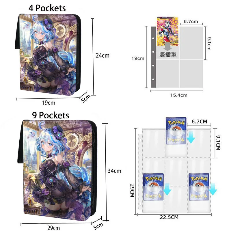 Genshin Impact Card Binder Collector Book Folder 4/9 Pocket Zipper Anime Trading Game Card Album Holder con 50 pagine interne