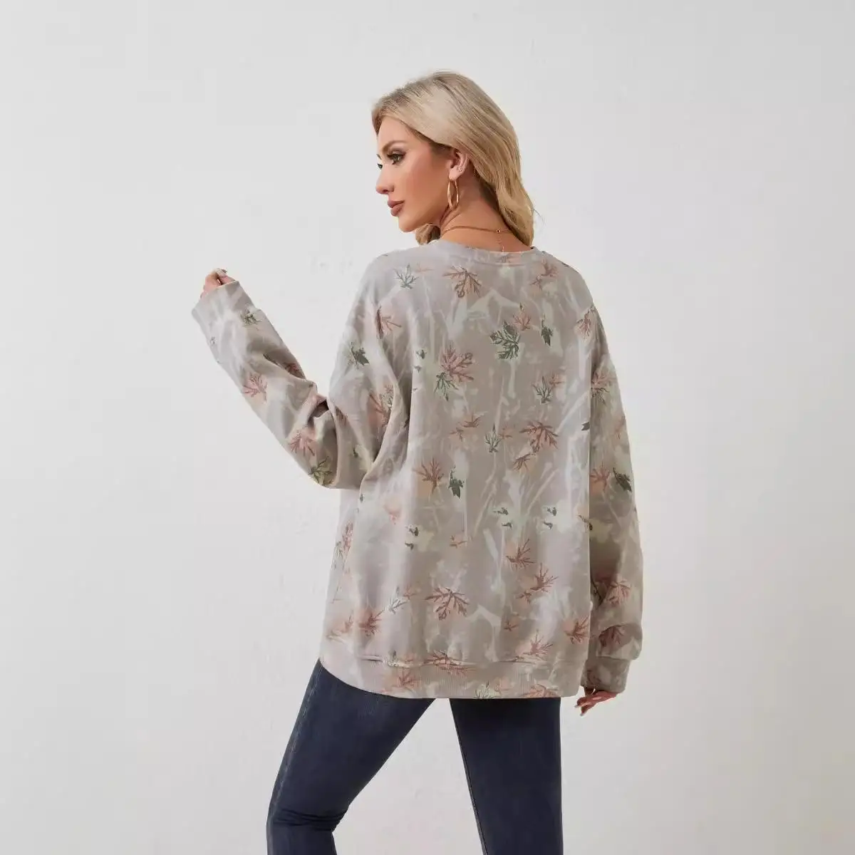 Oversized feminino maple le impressão esportes irt longo sve hoodie poliéster 00% outono faion senhoras moletom