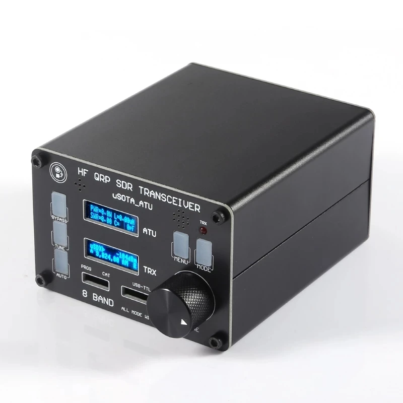 uSOTA-ATU USDX SDR Transceiver 8 Band HF Ham Radio QRP CW Transceiver ATU-100 Antenna Tuner Dual Screen Display