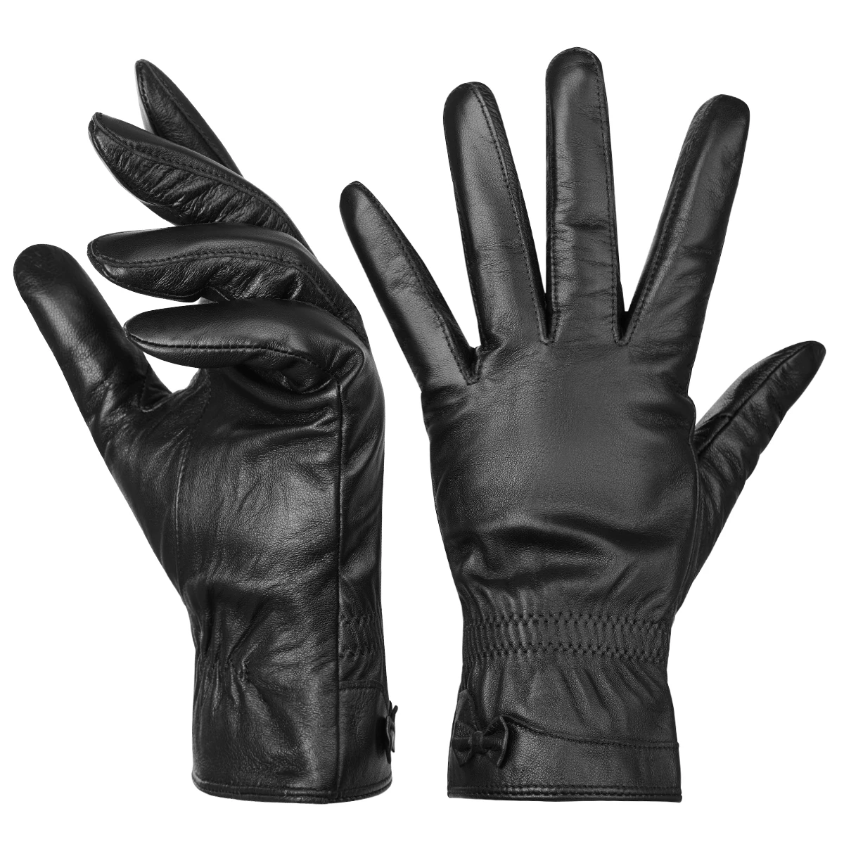 BISON DENIM Women 100% Sheepskin Gloves Autumn Winter Thermal Warm Touchscreen Mittens Cashmere Lined Gloves for Riding Driving