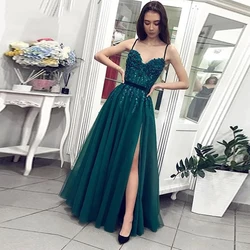 BEPEITHY Customized Green Spaghetti Straps Dresses For Women 2023 Sweetheart Party Evening Gown Lace Flower Appliques Prom Dress