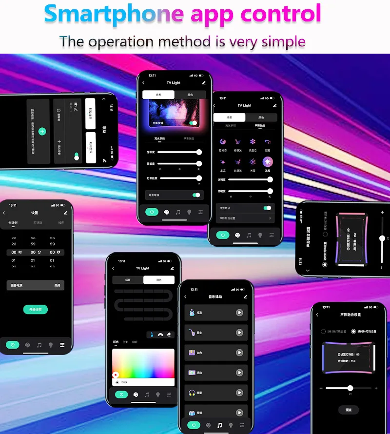 テレビ画面用のRGBIC-LED個のストリップライト、テレビの背景用のアンビエントライト、アプリの音楽同期、寝室でのゲーム