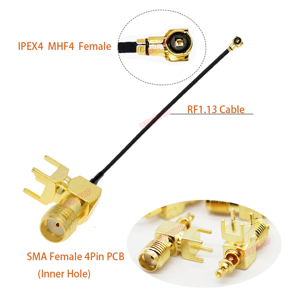 10PCS/LOT SMA to  RF1.13 Cable 4Pin PCB RP-SMA /SMA Female to 1 / 4 (4) Female Jack WIFI Antenna Extension Jumper