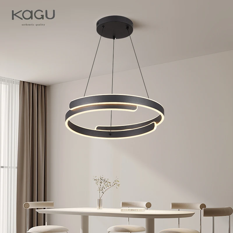 Imagem -05 - Kagu-preto e Branco Led Luzes Pingente Ring Chandelier Home Indoor Decor Iluminação do Quarto Lâmpada de Estudo Sala de Estar Sala de Jantar