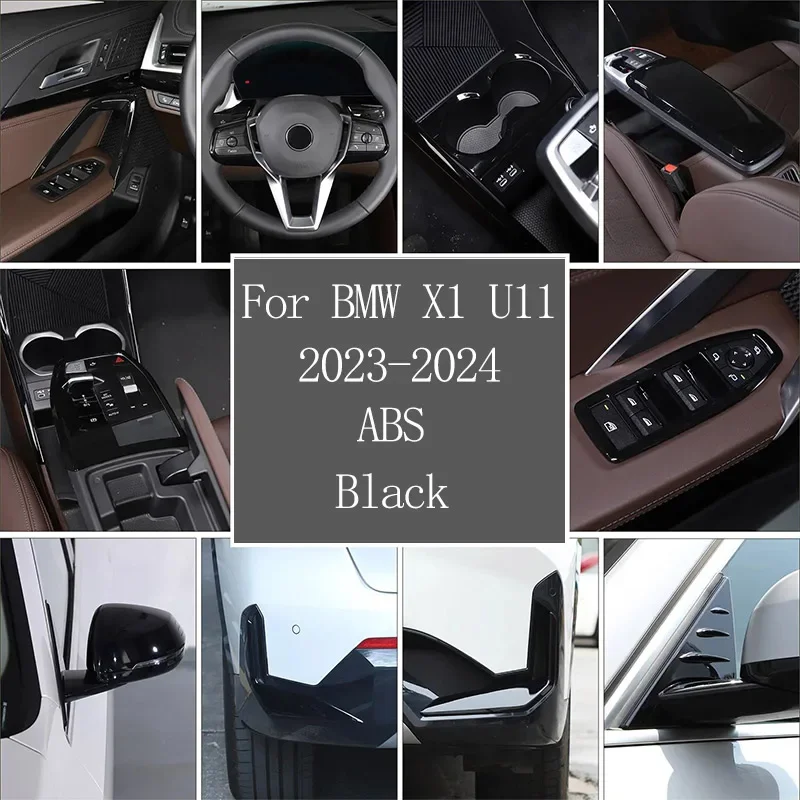 ABS Black For BMW X1 U10 U11 2023-2024 Interior Kit Steering Wheel Dashboard Console Gear Shift Panel Cover Trim Stickers