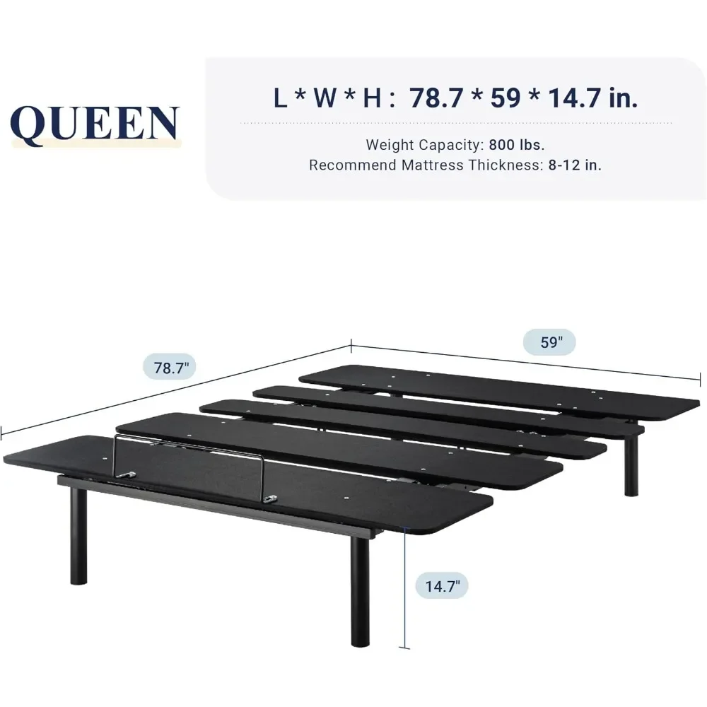 Queen Size Adjustable Bed Frame, Independent Head and Foot Inclines,Wireless Remote,Quiet Motor, Ergonomic Positions, Bed Frame