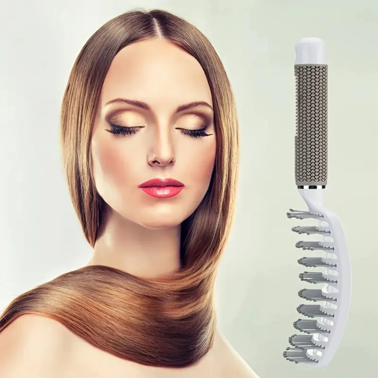 Top High Cranial Smooth Big Curved Hairdressing Comb with Bristle for Straight, Plastic Curly Hair Wig Comb and Hair Massage