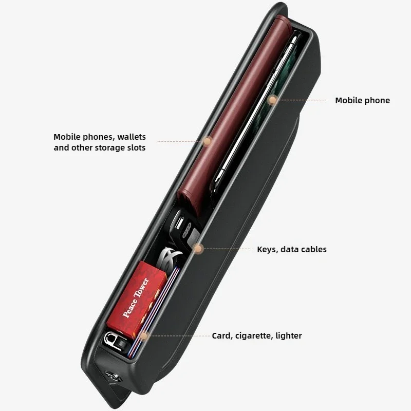 Enchimento de espaço para assento dianteiro de carro, acessórios interiores, caixa de armazenamento portátil com suporte de copo, console de couro pu, lacuna lateral universal