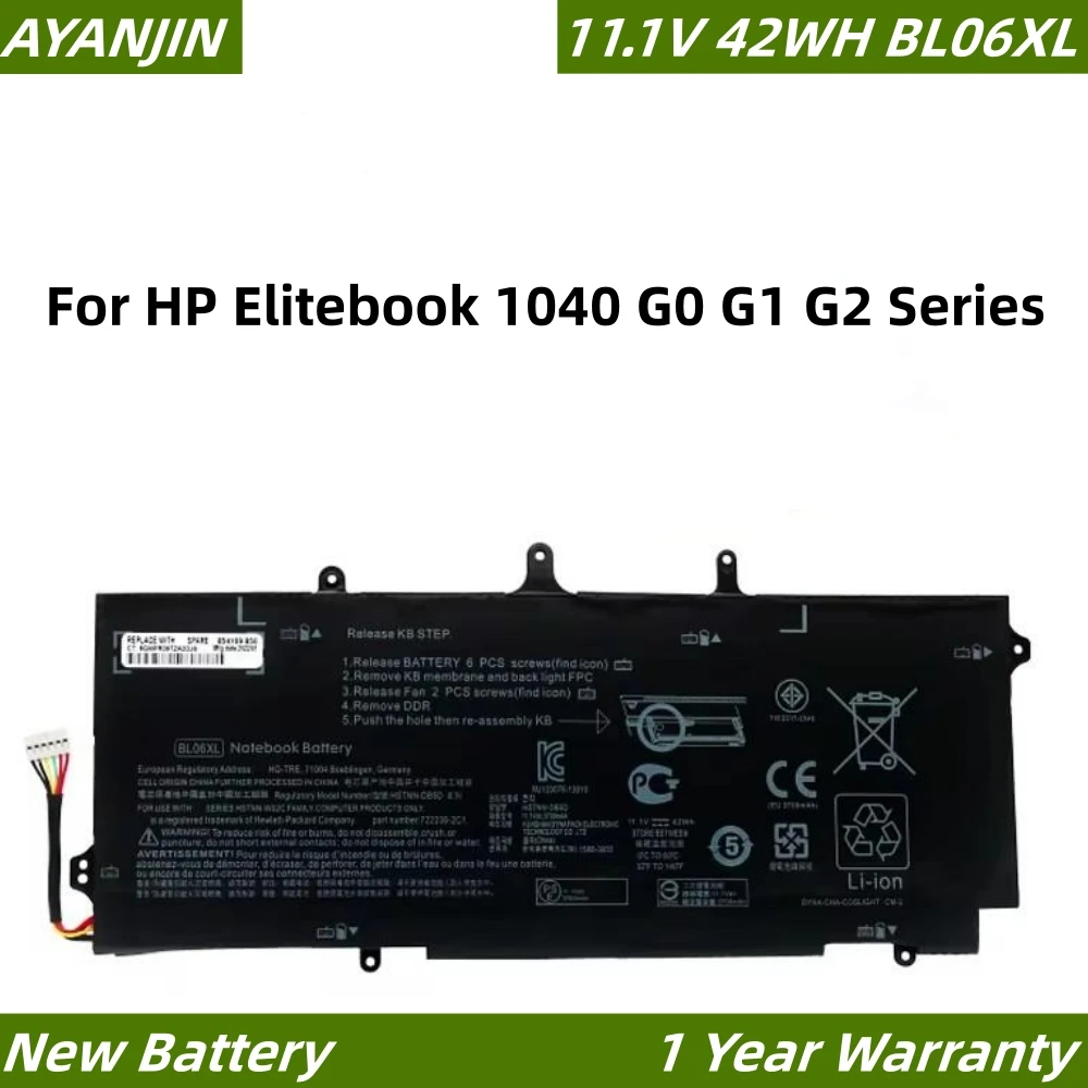 

New BL06XL Laptop Battery for HP EliteBook Folio 1040 G0 G1 G2 Series BL06 HSTNN-DB5D HSTNN-W02C 722236-171 11.1V 3860mAh/42WH