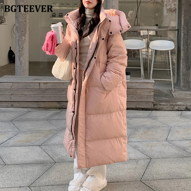 

BGTEEVER Winter Thicken Warm Hooded Overcoats Women Long Sleeve Cotton Padded Parkas Female Down