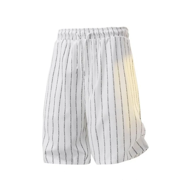 

Men's Casual Shorts Striped Drawstring Loose Fit Lightweight Summer Daily Beach Shorts Men Elastic Waist Chic Knee Length Pants