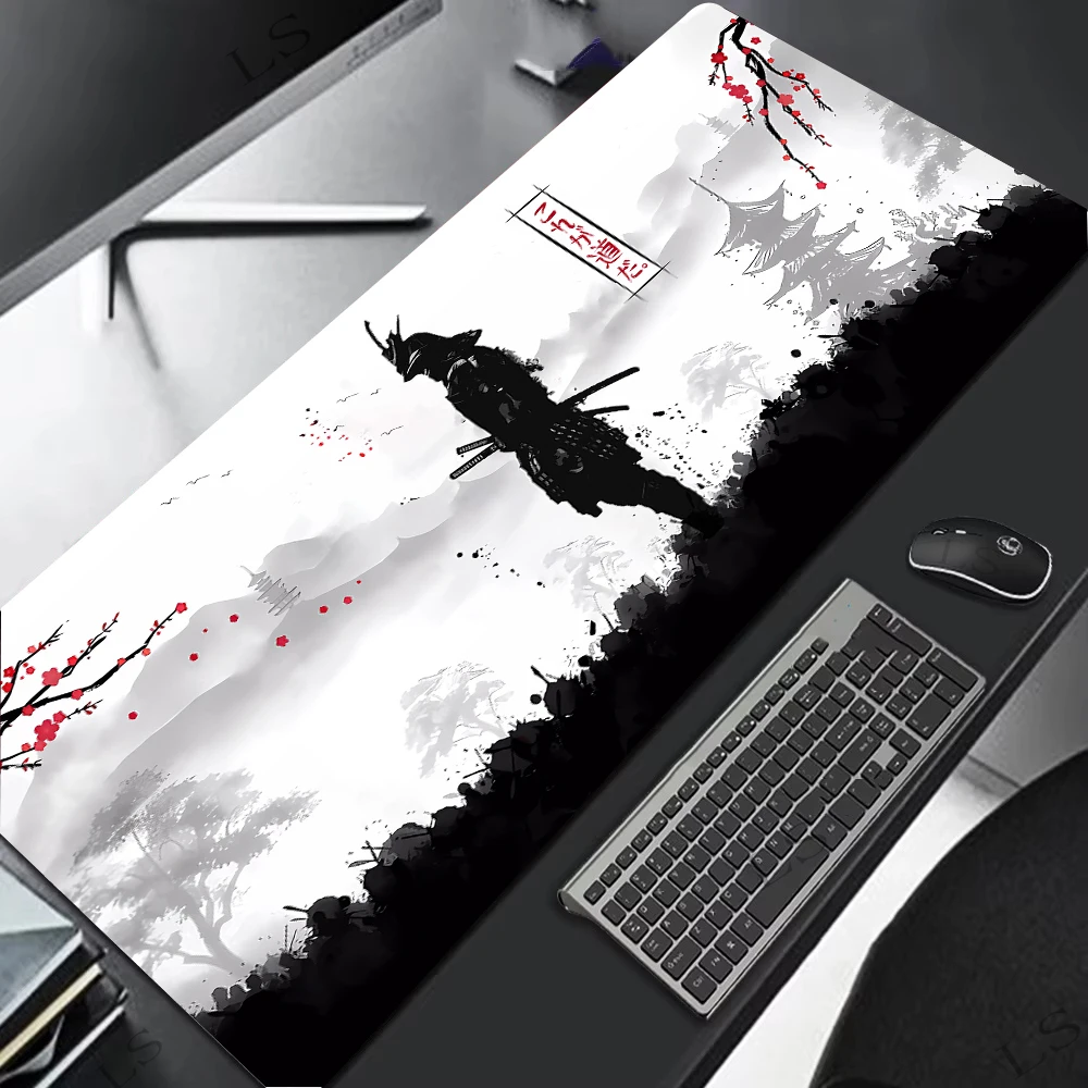 Samurai Warrior MousePad Gamer Computer Accessories Keyboard Table Mat Black Mouse pad Company Gaming Laptop Desk Accessory Pc