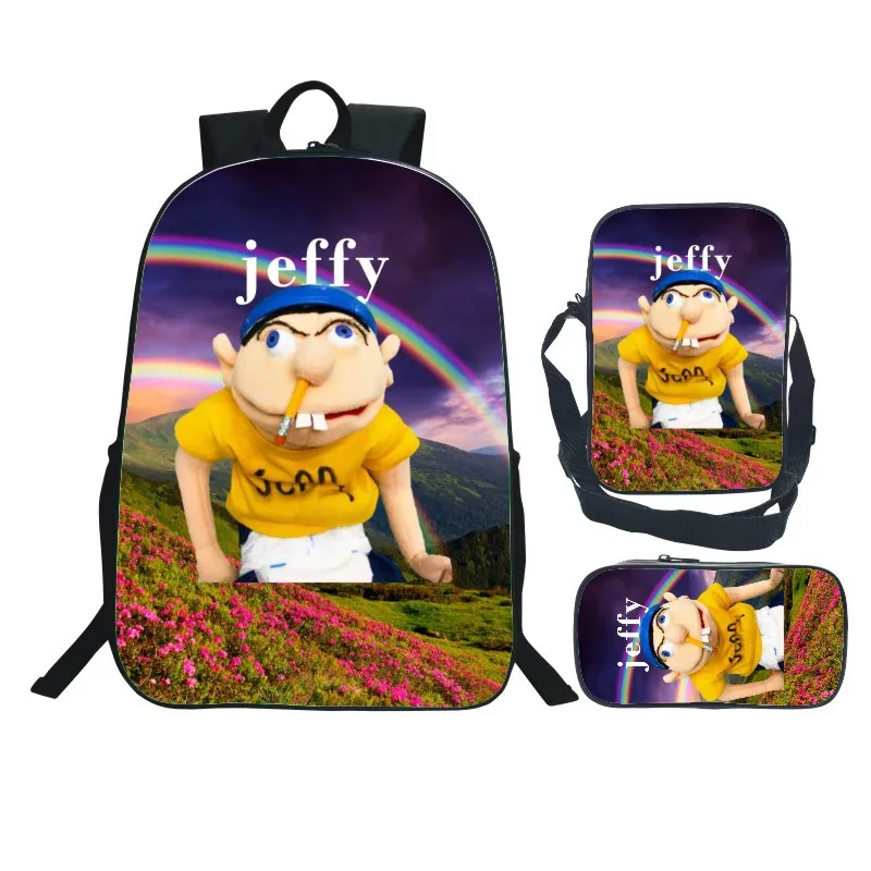 Cartoon Jeffy Schoolbag Travel Backpack Shoulder Bag Pencil Case set for Kids Students