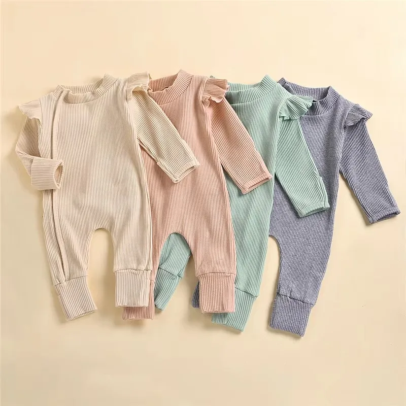 Newborn Baby Girl Romper Cotton Solid Color Jumpsuits Spring Autumn Long Sleeve Infant One-piece Clothing