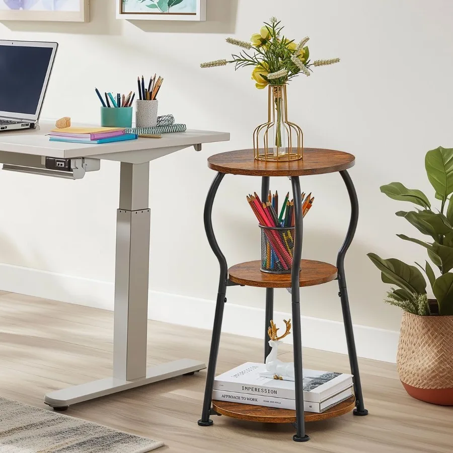

Small Round Side Table for Small Spaces 3 Tier Round Bedside Table Wood Corner Round Tables for Living Room Lightweight Portabl