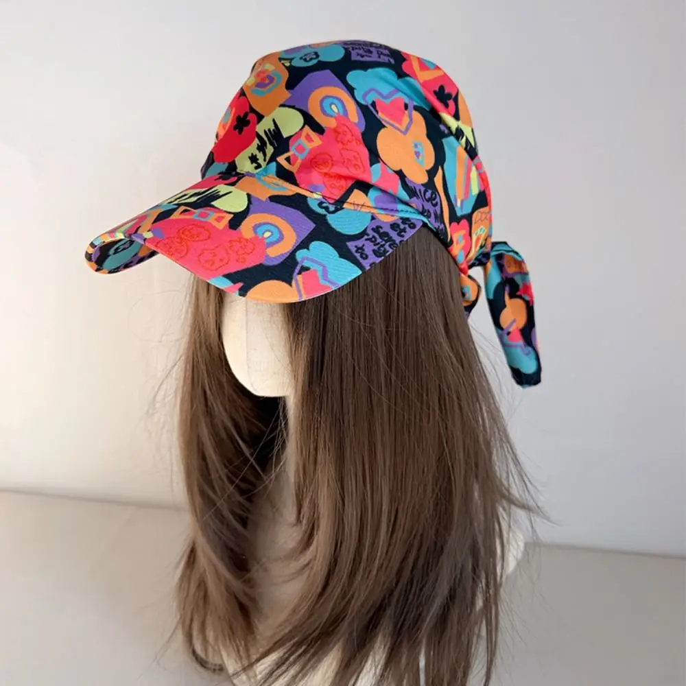 

Sweet Cool Korean Style Headscarf Baseball Hat Printed Graffiti Strappy Scarf Hat Sunscreen Paintings Scarf Baseball Cap Street