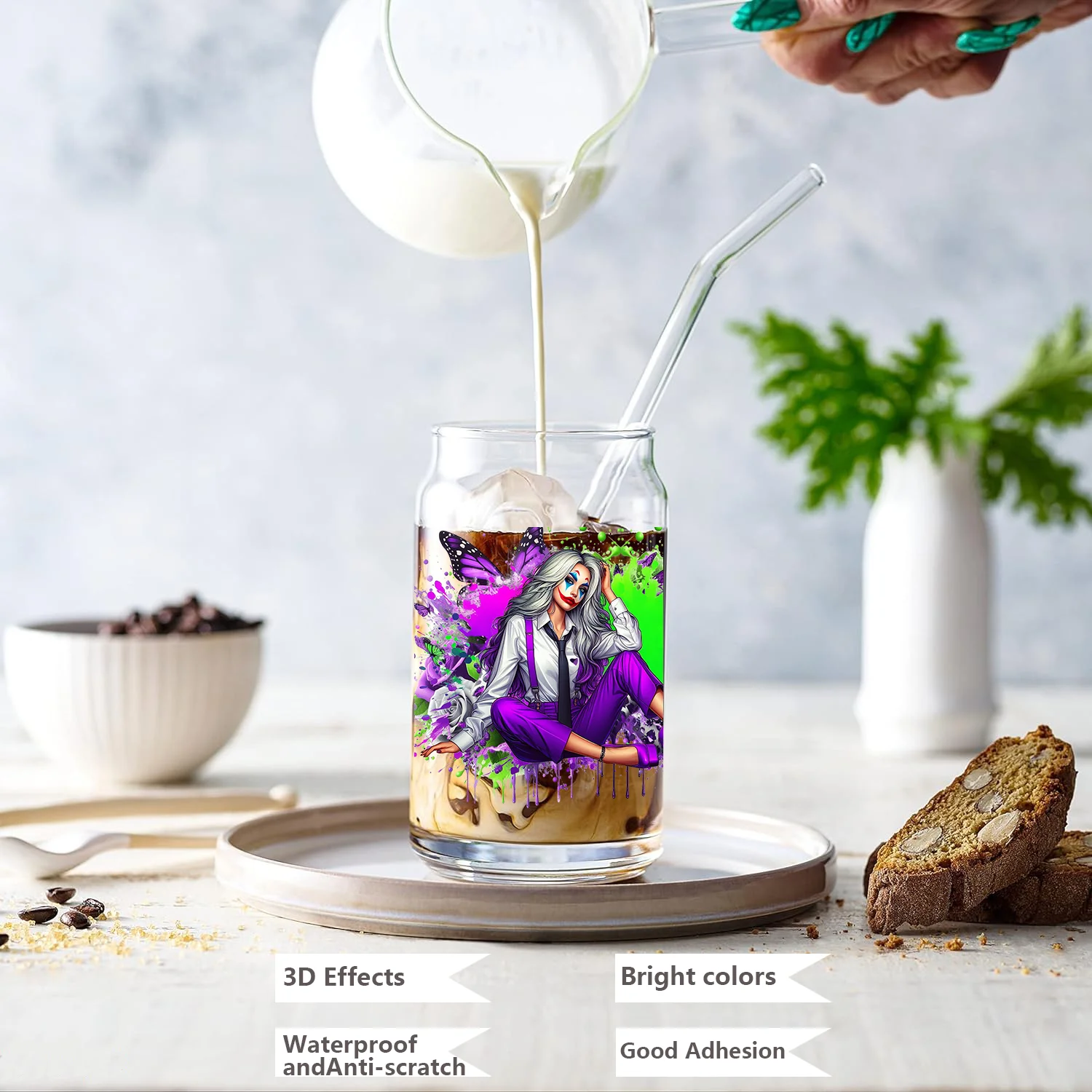 مختلط سيئة غال تصاميم UV DTF كأس التفاف ل 16 أوقية Libbey كوب بوس فاتنة سلسلة العصرية الوشم فتاة كوب يلتف ملصقات ثلاثية الأبعاد