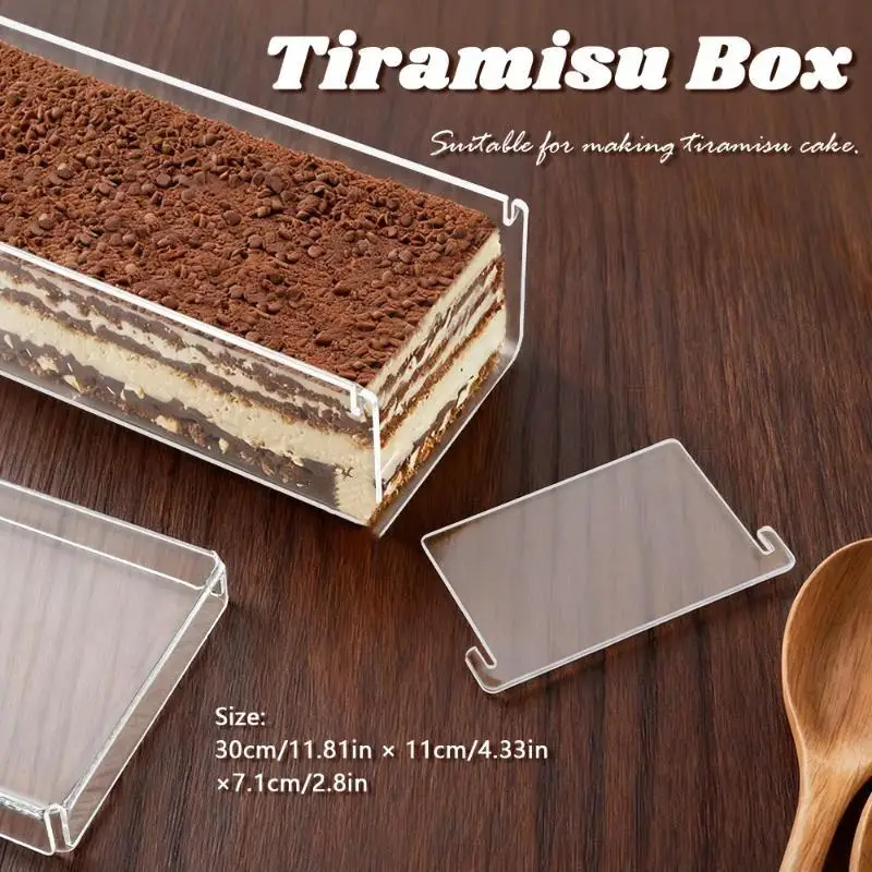 Sturdy Rectangular Acrylic Tiramisu Container Transparent Dessert Baking Mold Multifunction Box For Wedding Kitchen Bakery Use
