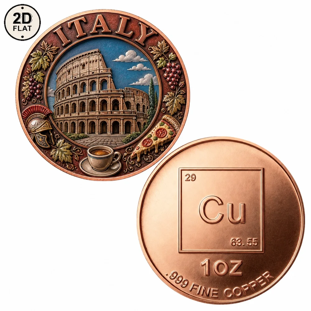 1pc 1oz .999 Fine Copper Italy Colosseum Challenge Coin 2D Print Roman Landmark Collectible Coin European Travel Keepsake Gifts