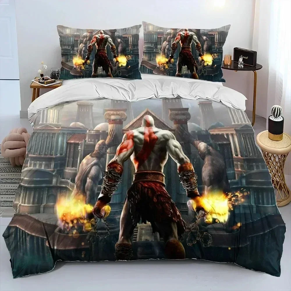 3D Game God of War Kratos Bedding Set Polyester Quilt Cover Pillowcase Comforter King Queen Size Boys Adult Duvet CoverSet