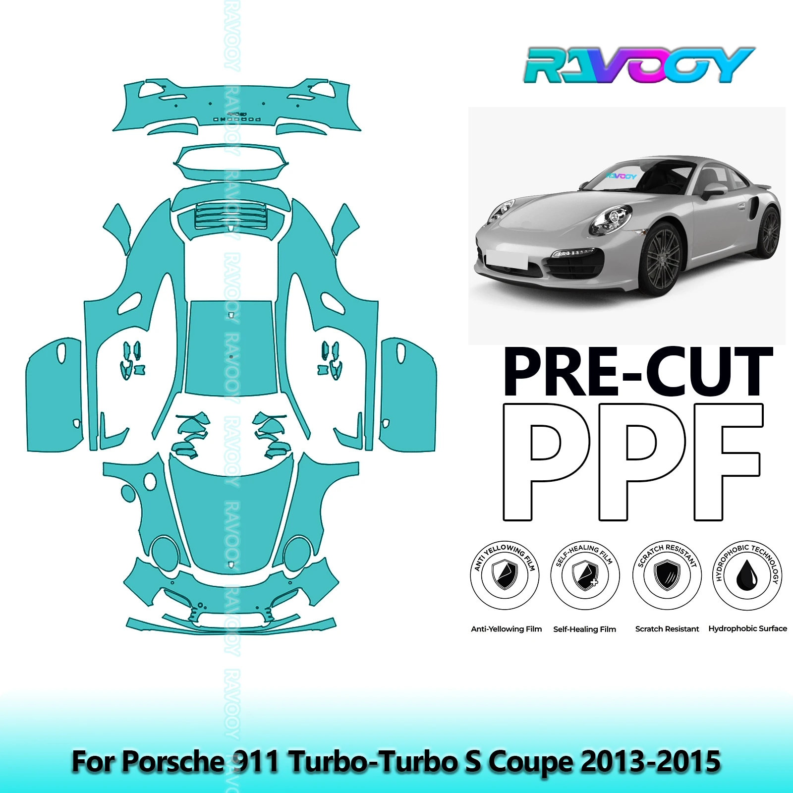 

8.5Mil Precut PPF Paint Protection Film Full Vehicle Clear Bra For Porsche 911 Turbo-Turbo S Coupe 2013-2015