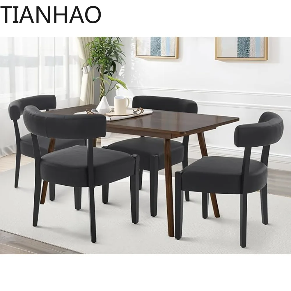 Faux Leather Dining Chairs Set of 4 Upholstered Kitchen & Dining Room Wooden Chairs Mid Century Modern Dining Chairs Low