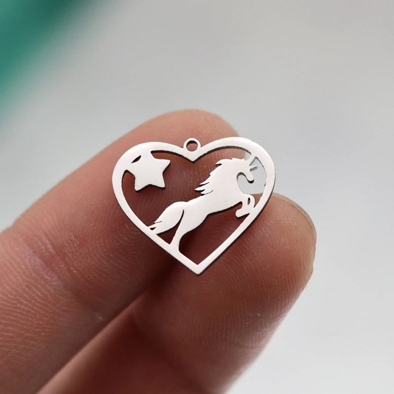 

3pcs Heart Star Unicorn Charms Stainless Steel Pendant DIY Amulet Necklace Earrings Jewelry Making Craft Bracelets Kids Gifts
