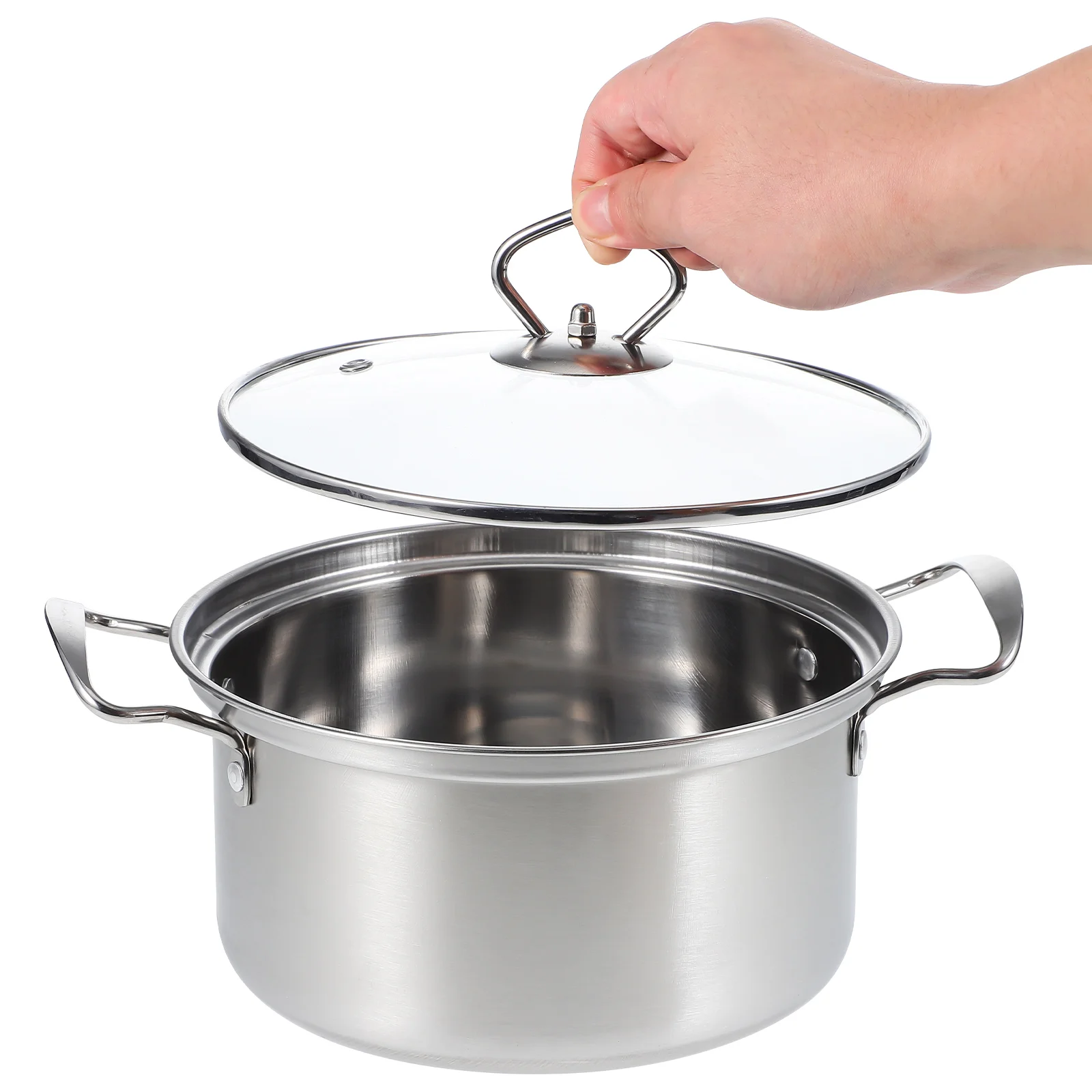 5 Sets Saucepan Stainless Steel Double Ear Soup Pot Travel Silverware Induction Cooking Simmer Cookware