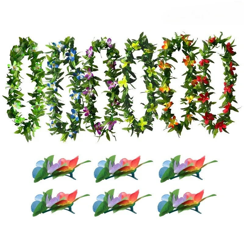 

Гавайские зеленые листья Luau Leis, тропические искусственные цветы, ожерелья для выпускного, костюм хула, пляжная вечеринка, 6 шт./12 шт.