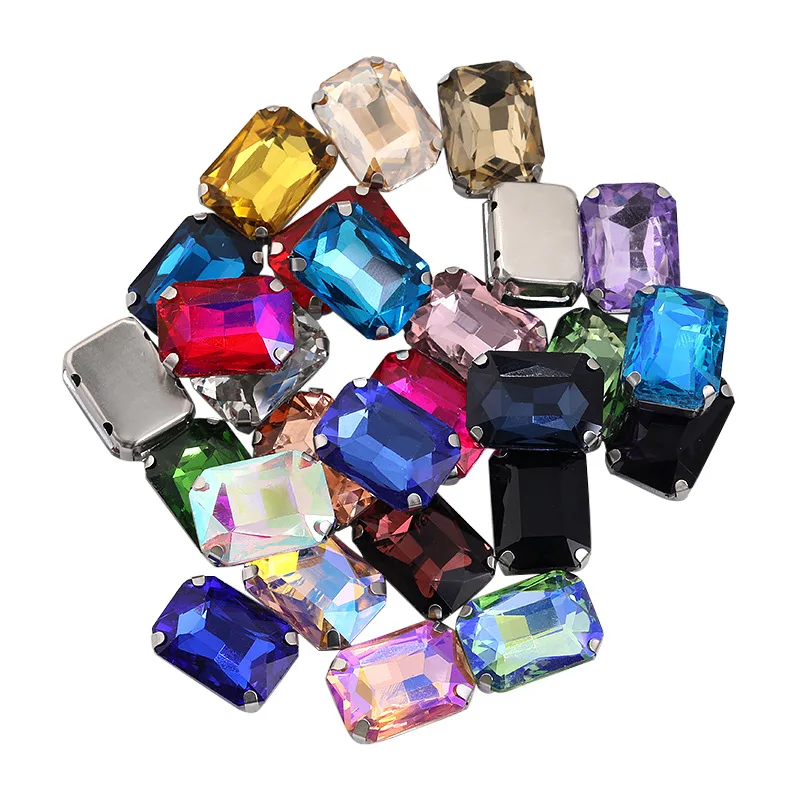 Mix Color Setting Glass Crystal Loose Rhinestones, Rectangle Octagonal Shape Sew on Stones, Diy Clothing Sewing Accessories