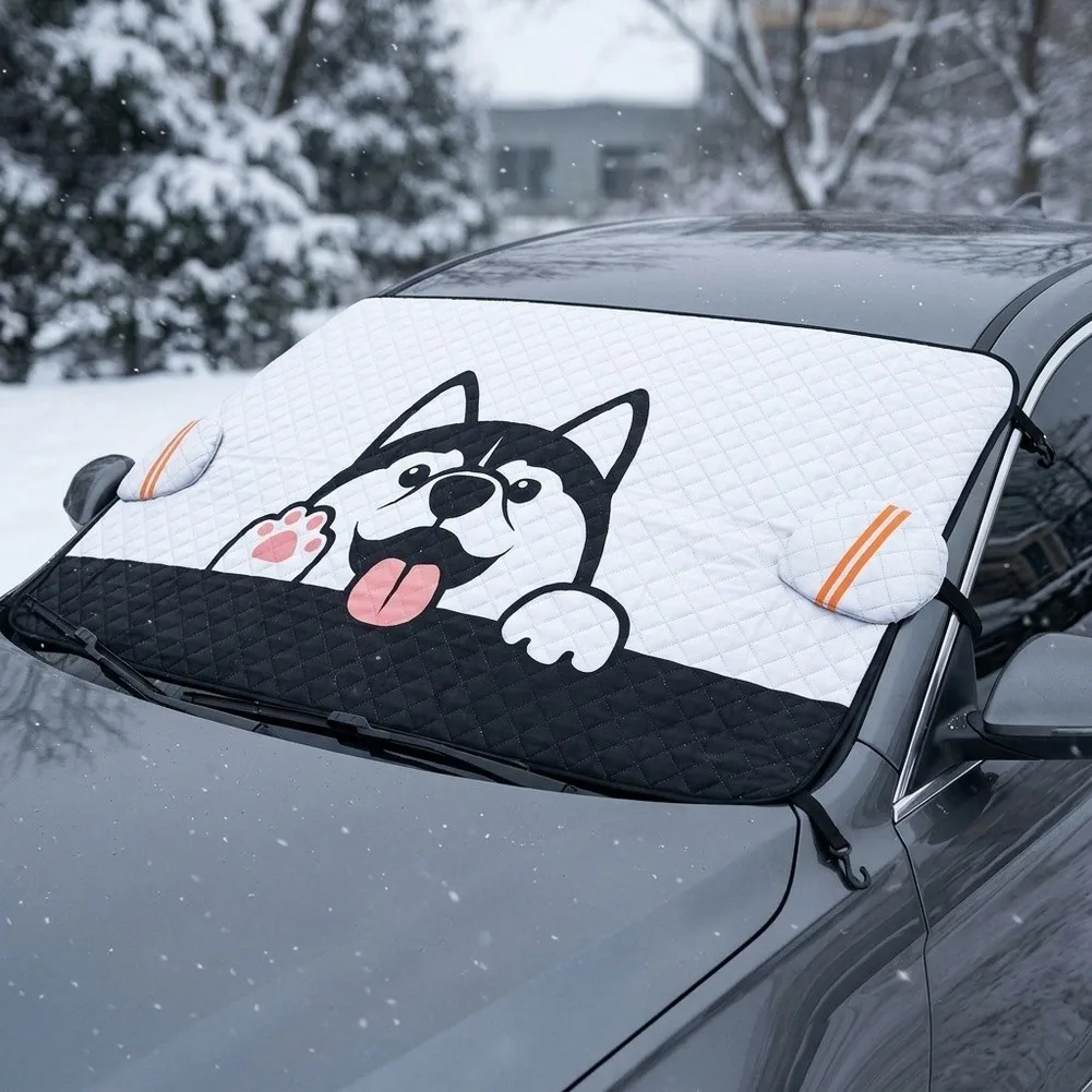 Car Windshield Cover Winter Thickened Snow Frost UV Sunshade for 2.1m Front 2.4m Rear 1.45m Side Width Vehicle for protection