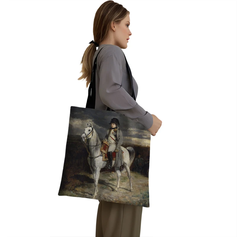 Napoleon Bonaparte Portrait Print Tote Bags The Coronation of Napoleon Shoulder Bag Women Handbag Ladies Reuseable Grocery Bags