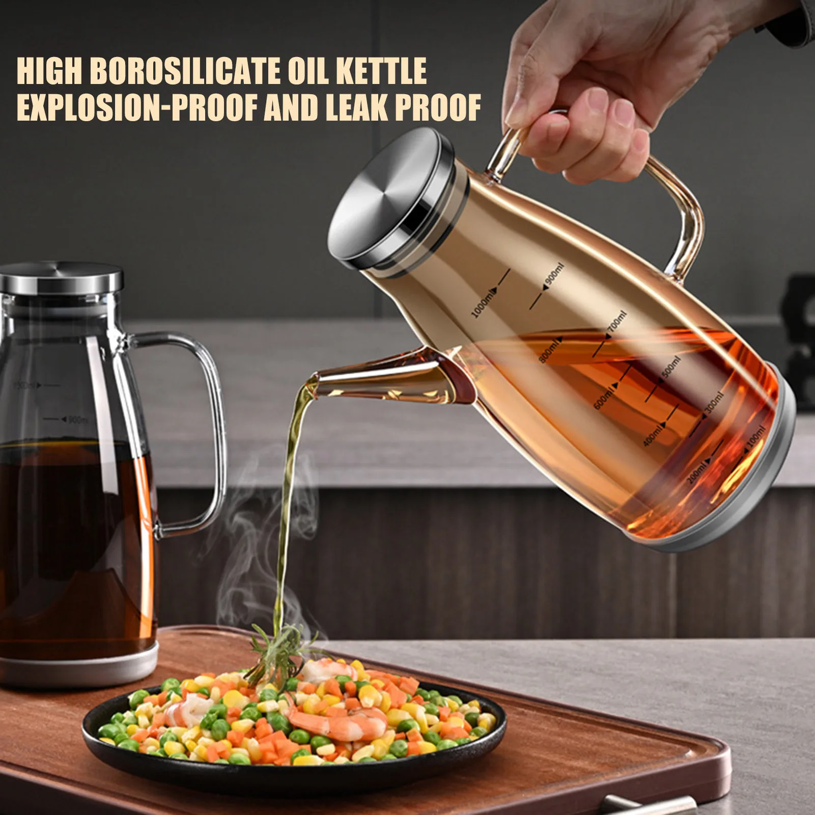 Kitchen Oil or Vinegar Dispenser Bottle Large Diameter Easy Cleaning Oil Bottle for Baking and Outdoor Grilling