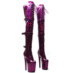 Leecabe 20CM/8 pollici olografia lucida PU superiore giovane tendenza moda tacco alto piattaforma spogliarellista tacco Pole Dance boot