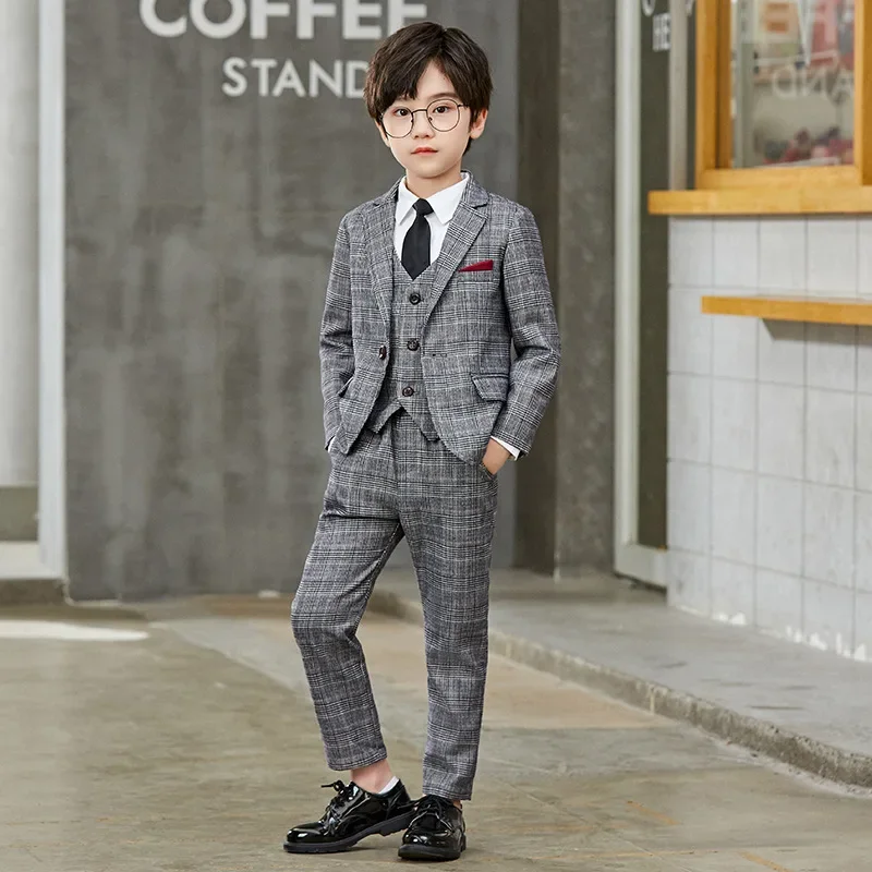 

Boys Plaid Suit Jacket Kids Formal Tuxedo Dress Clothes Sets Child Wedding Party Morning Coat Ring Bearer Blazer Pant Costumes