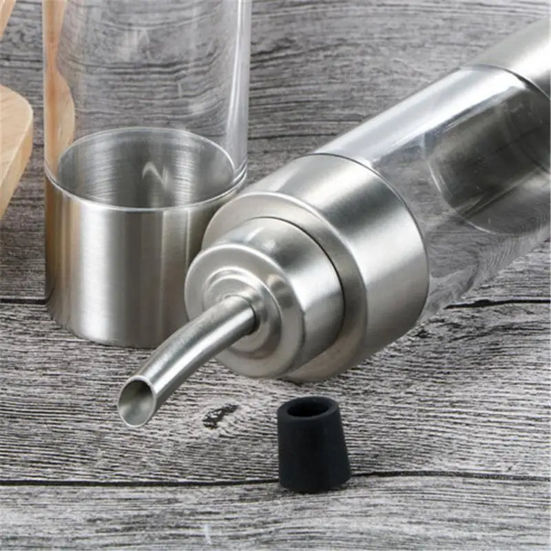 Kitchen Seasoning Bottle Set With Wooden Rack Translucent Pepper Bottle Holder Tools For Oil Salt Vinegar Soy Sauce Storage